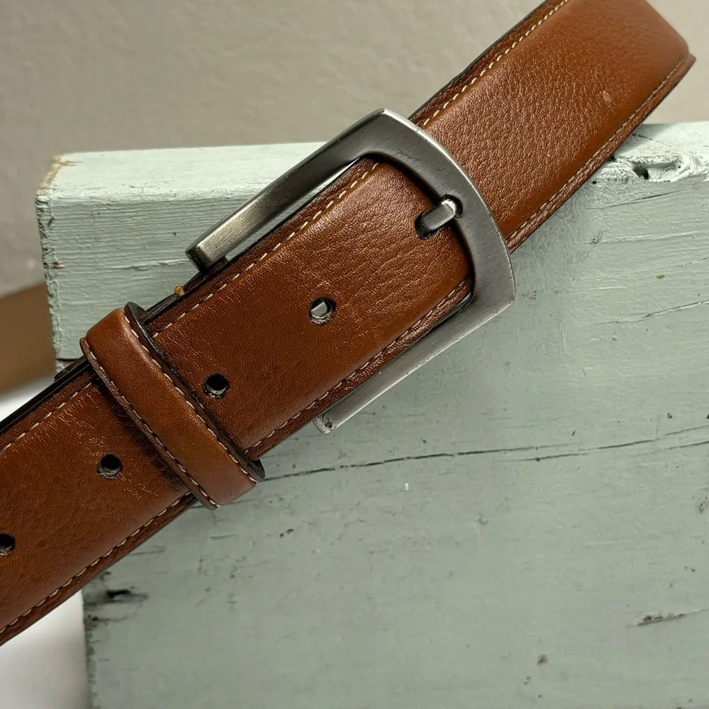 New Cognac Pebbled Full Grain Leather w/ Polished Nickel Brand George Size 42